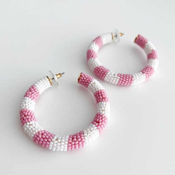 J. Crew x Alison Lou Striped Beaded Hoops (Pink) - Picture 2 of 3